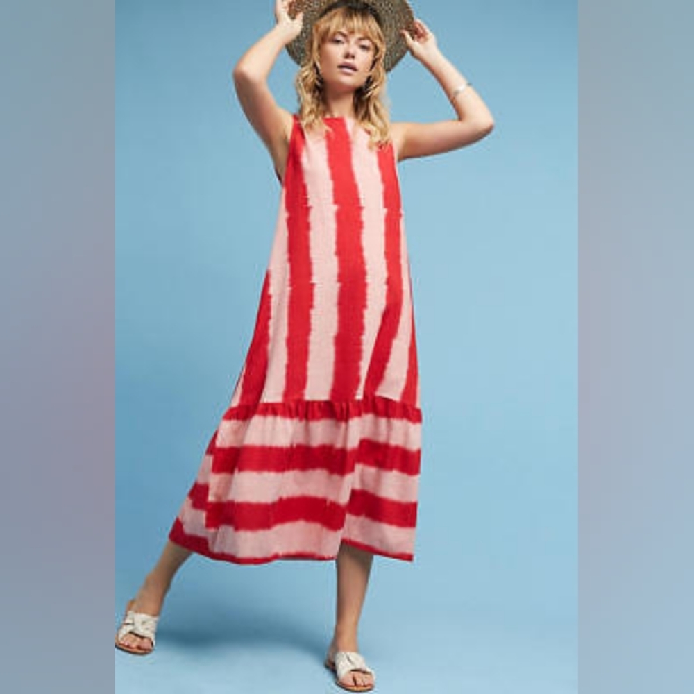 NEW Anthropologie Ikat Striped Dress by NORBLACK NORWHITE Size L (Orig. $298)